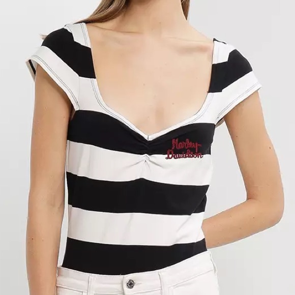 Harley-Davidson Large Bodysuit Bombshell Bodysuit Black and White Striped NWT - Picture 12 of 14